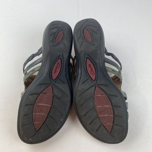 Clarks Artisan Women's Green Leather Slip On Comfort Sandals Size 9M Pre Owned - Picture 7 of 16